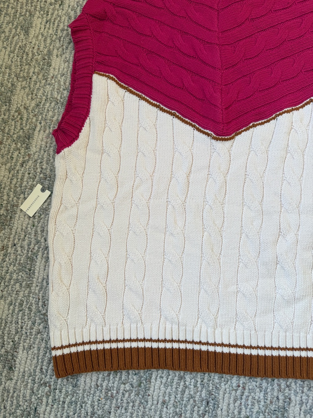 NWT Anthropologie Maeve Varsity Stripe Pink Ivory Brown Poncho Sweater Vest S/M - Picture 9 of 16
